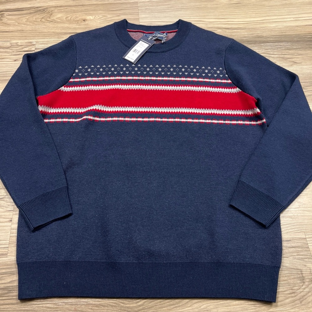 Vineyard Vines OTG Ski Fairisle Crewneck Sweater Merino Wool Navy Men Large $188